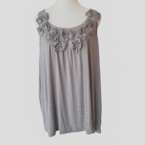 NWT Lane Bryant Women's Plus Feminine Tank Scoop Neck Bows Stretchy Taupe 18/20